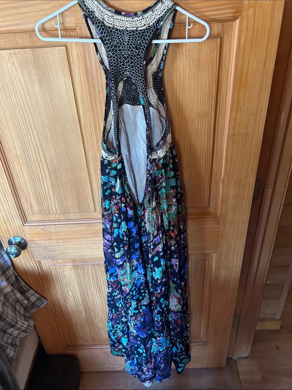 Free People Monarch Maxi dress Black Multicolor Crochet Yoke Maxi Dress Feminine